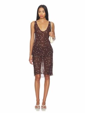 EAVES Fleur Top and Malene Midi Skirt in Chocolate Dot